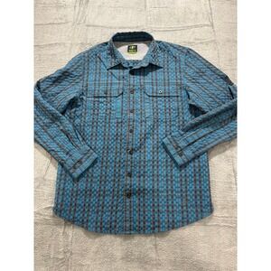 NordicTrack Shirt Mens Medium Blue Plaid Hiking Vented Outdoor Button Up